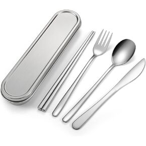 Travel cutlery set, 18/8 stainless steel cutlery, Reusable utensils set with case, Portable Silverware Lunch Box for Camping and Office (Stainless Steel) in Saudi Arabia