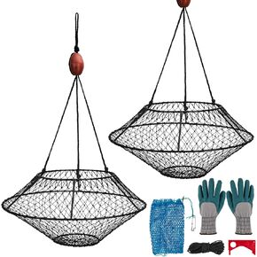 Qualyqualy Crab Ring Trap Net ، Ring Crab Kit Robster Hoop ، قفص سرطان البحر المطوي المحمولة ، وملحقات سرطان البحر مع الطعم ، شبكات السلطعون الثقيلة لسرطان البحر in Kuwait