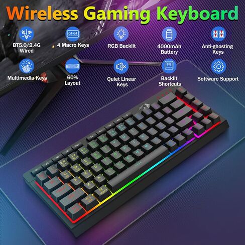 Redragon Wireless Gaming Keyboard and Mouse Combo, Bluetooth/2.4G/USB-C, RGB Backlit, Macro Keys, Rechargeable, Software Support, 60% Portable Quiet Membrane Keyboard & 12800 DPI Mouse in Saudi Arabia