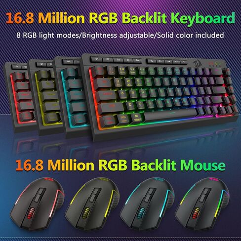Redragon Wireless Gaming Keyboard and Mouse Combo, Bluetooth/2.4G/USB-C, RGB Backlit, Macro Keys, Rechargeable, Software Support, 60% Portable Quiet Membrane Keyboard & 12800 DPI Mouse in Saudi Arabia