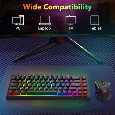 Redragon Wireless Gaming Keyboard and Mouse Combo, Bluetooth/2.4G/USB-C, RGB Backlit, Macro Keys, Rechargeable, Software Support, 60% Portable Quiet Membrane Keyboard & 12800 DPI Mouse in Saudi Arabia