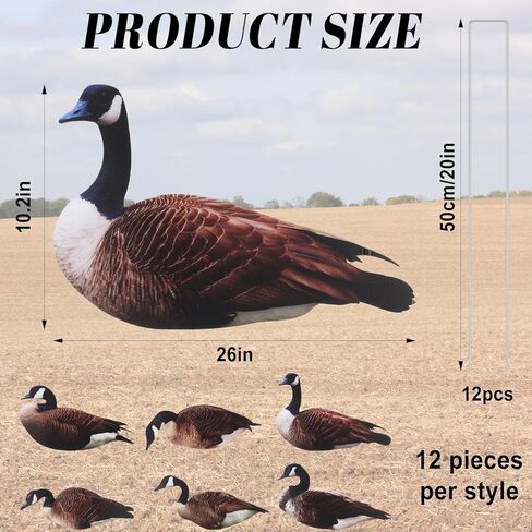 12 PCS GOOSE Silhouette Decoys with Metal Stakes Goose Motion Decoys Stef Outdoor Hunting Silhouette Scareable واقعية قابلة للتكديس سهلة الاستخدام للبركة الميدانية in Kuwait