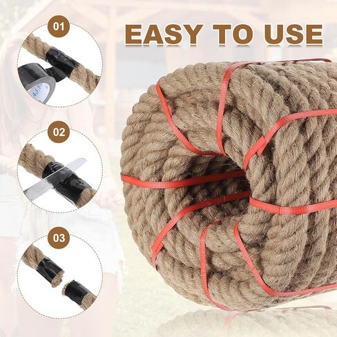 Meccanixity Jute Rope 30ft × 0.87 بوصة ، حبل حبل خيوط سميكة مضفر الجوت خيوط الحبل البني الطبيعية in Saudi Arabia