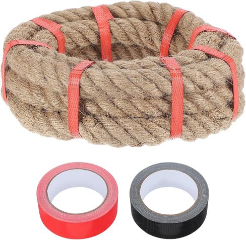 Meccanixity Jute Rope 30ft × 0.87 بوصة ، حبل حبل خيوط سميكة مضفر الجوت خيوط الحبل البني الطبيعية in Saudi Arabia