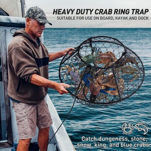 Qualyqualy Crab Ring Trap Net ، Ring Crab Kit Robster Hoop ، قفص سرطان البحر المطوي المحمولة ، وملحقات سرطان البحر مع الطعم ، شبكات السلطعون الثقيلة لسرطان البحر in Kuwait