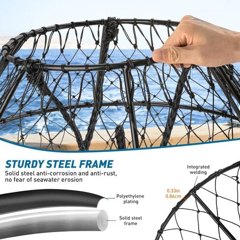 Qualyqualy Crab Ring Trap Net ، Ring Crab Kit Robster Hoop ، قفص سرطان البحر المطوي المحمولة ، وملحقات سرطان البحر مع الطعم ، شبكات السلطعون الثقيلة لسرطان البحر in Kuwait
