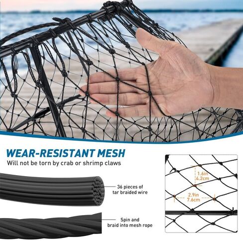Qualyqualy Crab Ring Trap Net ، Ring Crab Kit Robster Hoop ، قفص سرطان البحر المطوي المحمولة ، وملحقات سرطان البحر مع الطعم ، شبكات السلطعون الثقيلة لسرطان البحر in Kuwait