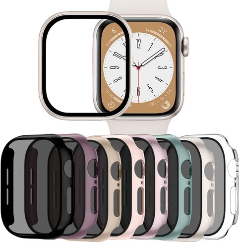 Adorve 8-Pack Privacy Screen Protector for Apple Watch 40mm SE Case Series 6 5 4, Anti-Spy 9H Hardness Tempered Glass Film, Full Protective Face Cover, Slim Guard Bumper for iWatch 40 mm Accessories in Saudi Arabia