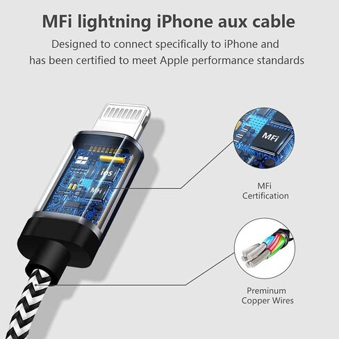 [Apple MFI Certified] iPhone to 3.5mm Car Aux Aux Stereo Cable (3ft/1M) ، Lightning to 3.5mm Nylon Aux Aux متوافق مع iPhone 14/13 Pro/12/11/XS/XR/X 8 7/iPad إلى Stereo/Seeper in Saudi Arabia