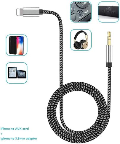 [Apple MFI Certified] iPhone to 3.5mm Car Aux Aux Stereo Cable (3ft/1M) ، Lightning to 3.5mm Nylon Aux Aux متوافق مع iPhone 14/13 Pro/12/11/XS/XR/X 8 7/iPad إلى Stereo/Seeper in Saudi Arabia