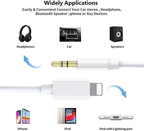 [Apple MFi Certified] Aux Cord for iPhone, 3.3ft Lightning to 3.5 mm AUX Audio Cable for Car Compatible with iPhone 14 13 12 11 Pro Max XS XR X 8 7 6 iPad for Car Home Stereo, Speaker, Headphone in Saudi Arabia