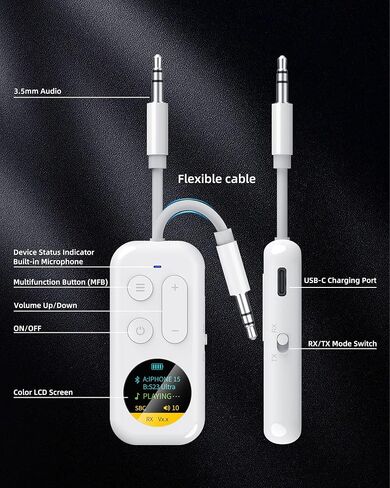 يدعم جهاز إرسال/مستقبل الصوت اللاسلكي Bluetooth ، وقت اللعب أكثر من 20 ساعة ، سماعات AirPods ، محول صوت مع شاشة للطائرة ، البحرية ، السفر ، مكبر صوت in Saudi Arabia