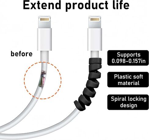 40PCS Charger Cable Saver Protectors – Mixed Black and White Silicone Spiral Cord Protectors for Data and Power Cables in Saudi Arabia