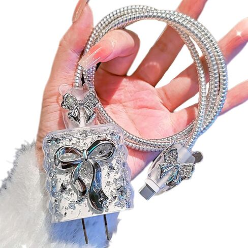 Cable Protector for iPhone 18W/20W Charger,Luxury Sparkle Bow Knot Charging Cord Protector,Charging Cord Protector iPad Charger Cover Charger Protector Cute Cable Saver for iPhone 13 14 15 16 Pro Max in Saudi Arabia