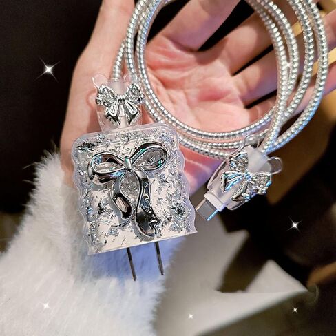 Cable Protector for iPhone 18W/20W Charger,Luxury Sparkle Bow Knot Charging Cord Protector,Charging Cord Protector iPad Charger Cover Charger Protector Cute Cable Saver for iPhone 13 14 15 16 Pro Max in Saudi Arabia