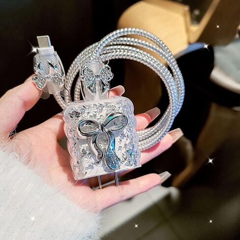 Cable Protector for iPhone 18W/20W Charger,Luxury Sparkle Bow Knot Charging Cord Protector,Charging Cord Protector iPad Charger Cover Charger Protector Cute Cable Saver for iPhone 13 14 15 16 Pro Max in Saudi Arabia