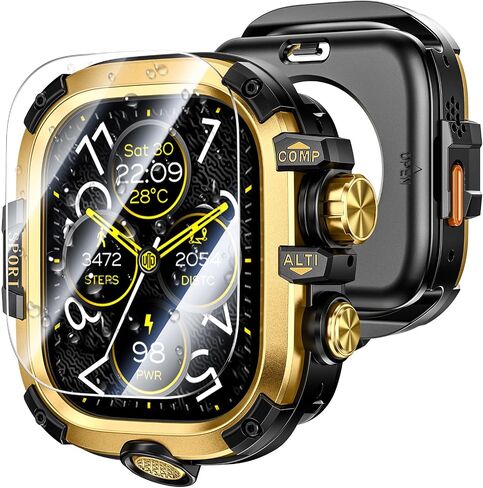 3 in 1 Goton Metal+PC Case for Apple Watch Screen Protector 49mm, Black in Saudi Arabia