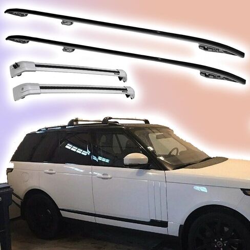رف سقف الألومنيوم لـ Range Rover LWB 2013-2022 أشرطة العارضة لتخزين شحن الأمتعة الآمن متينة لمغامرات السفر Sliver & Black (4pcs) أ in Saudi Arabia