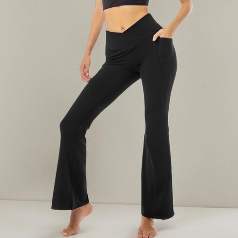 Stanpetix طماق مضيئة للنساء سراويل اليوغا مع جيوب تجريب كروس Bootcut طماق التحكم في البطن أسود in Kuwait