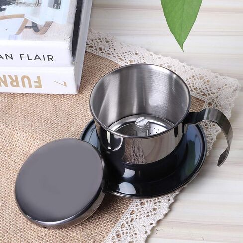 Dioche Stainless Steel Coffee Drip Filter Portable Coffee Maker Pot, Reusable, Detachable, for Home, Work, Travel with Elegant Design, Decorates Tableware, for Household, Milk Tea Shop (Ti Black in Saudi Arabia