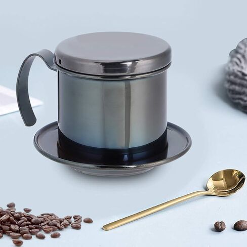 Dioche Stainless Steel Coffee Drip Filter Portable Coffee Maker Pot, Reusable, Detachable, for Home, Work, Travel with Elegant Design, Decorates Tableware, for Household, Milk Tea Shop (Ti Black in Saudi Arabia