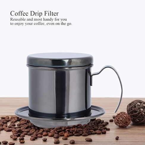 Dioche Stainless Steel Coffee Drip Filter Portable Coffee Maker Pot, Reusable, Detachable, for Home, Work, Travel with Elegant Design, Decorates Tableware, for Household, Milk Tea Shop (Ti Black in Saudi Arabia