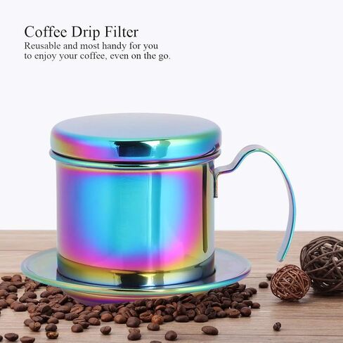 Diooche Stainsal Steel Coffee Filter Portable Coffee Maker Pot ، قابلة لإعادة الاستخدام ، قابلة للفصل ، للمنزل ، العمل ، السفر مع تصميم أنيق ، يزين أدوات المائدة ، للمنزل ، متجر شاي الحليب (ملون) in Saudi Arabia