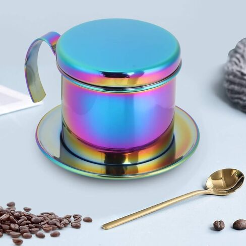 Diooche Stainsal Steel Coffee Filter Portable Coffee Maker Pot ، قابلة لإعادة الاستخدام ، قابلة للفصل ، للمنزل ، العمل ، السفر مع تصميم أنيق ، يزين أدوات المائدة ، للمنزل ، متجر شاي الحليب (ملون) in Saudi Arabia