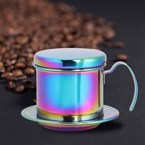 Diooche Stainsal Steel Coffee Filter Portable Coffee Maker Pot ، قابلة لإعادة الاستخدام ، قابلة للفصل ، للمنزل ، العمل ، السفر مع تصميم أنيق ، يزين أدوات المائدة ، للمنزل ، متجر شاي الحليب (ملون) in Saudi Arabia