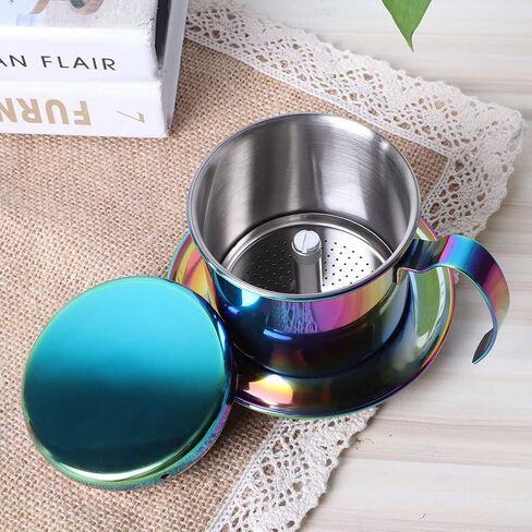 Diooche Stainsal Steel Coffee Filter Portable Coffee Maker Pot ، قابلة لإعادة الاستخدام ، قابلة للفصل ، للمنزل ، العمل ، السفر مع تصميم أنيق ، يزين أدوات المائدة ، للمنزل ، متجر شاي الحليب (ملون) in Saudi Arabia