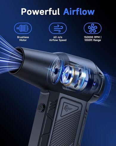 Rapair Air Duster -150000 دورة في الدقيقة Super Power 3 -Gear Cordless Air Duster & Vacuum Plainer ، منفاخ هواء قابل لإعادة الشحن السريع للكمبيوتر ولوحة المفاتيح والسيارة والخارجية والمنزل in Kuwait