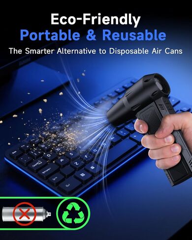 Rapair Air Duster -150000 دورة في الدقيقة Super Power 3 -Gear Cordless Air Duster & Vacuum Plainer ، منفاخ هواء قابل لإعادة الشحن السريع للكمبيوتر ولوحة المفاتيح والسيارة والخارجية والمنزل in Kuwait