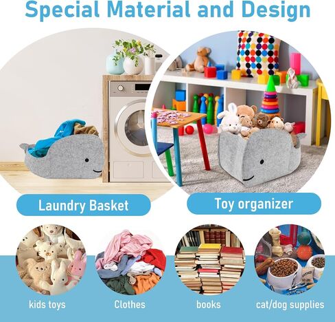 Storage Basket Felt Storage Bin Whale Shaped Collapsible & Convenient Box Organizer with Carry Handles for Home Bedroom Closet Babies Nursery Toys (Large) in Saudi Arabia