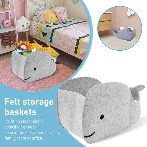 Storage Basket Felt Storage Bin Whale Shaped Collapsible & Convenient Box Organizer with Carry Handles for Home Bedroom Closet Babies Nursery Toys (Large) in Saudi Arabia