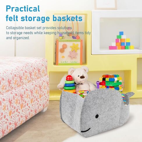 Storage Basket Felt Storage Bin Whale Shaped Collapsible & Convenient Box Organizer with Carry Handles for Home Bedroom Closet Babies Nursery Toys (Large) in Saudi Arabia