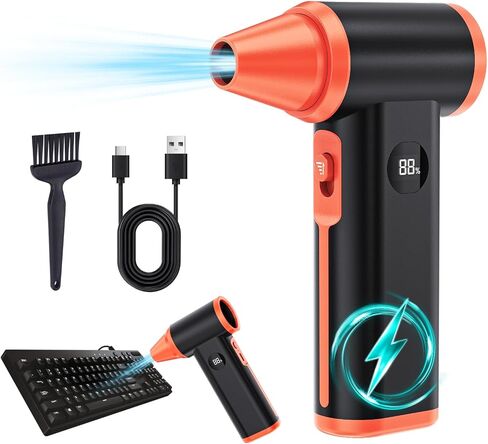 Compressed Air Duster Rechargeable Electric Air Duster for PC Keyboard Mini Dust Blower 130000RPM Cordless Air Blower Jet Dryer Turbo Fan Handheld Blower for Car Home Office, Black-Orange in Saudi Arabia