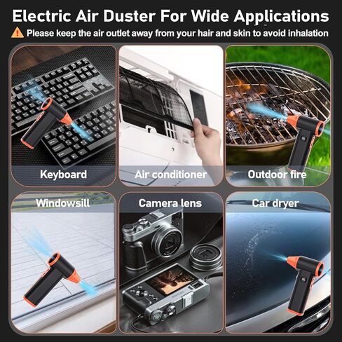 Compressed Air Duster Rechargeable Electric Air Duster for PC Keyboard Mini Dust Blower 130000RPM Cordless Air Blower Jet Dryer Turbo Fan Handheld Blower for Car Home Office, Black-Orange in Saudi Arabia