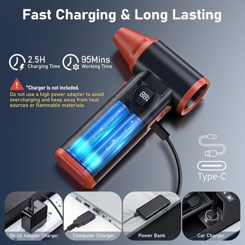 Compressed Air Duster Rechargeable Electric Air Duster for PC Keyboard Mini Dust Blower 130000RPM Cordless Air Blower Jet Dryer Turbo Fan Handheld Blower for Car Home Office, Black-Orange in Saudi Arabia