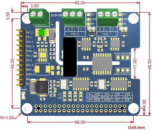 Waveshare 2-channel (2-CH) CAN CAN FD CAN HAT for Raspberry PI مع دوائر الحماية المتعددة على متن الطائرة الأصلية CAN 2.0 CAN TO THE 8MBPS DATA in Saudi Arabia