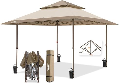EAGLE PEAK 13x13 Pop Up Canopy Tent, Auto Extended Eaves, Gray | Easy Setup, Heavy Duty Outdoor Canopy Tent, Pop Up Gazebo for Backyard, Patio, Camping & Parties, Wheeled Carry Bag, UPF 50+ in Kuwait