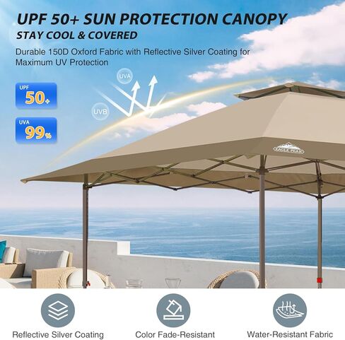EAGLE PEAK 13x13 Pop Up Canopy Tent, Auto Extended Eaves, Gray | Easy Setup, Heavy Duty Outdoor Canopy Tent, Pop Up Gazebo for Backyard, Patio, Camping & Parties, Wheeled Carry Bag, UPF 50+ in Kuwait