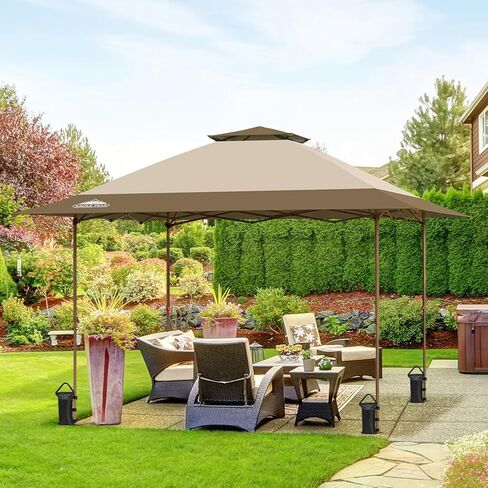 EAGLE PEAK 13x13 Pop Up Canopy Tent, Auto Extended Eaves, Gray | Easy Setup, Heavy Duty Outdoor Canopy Tent, Pop Up Gazebo for Backyard, Patio, Camping & Parties, Wheeled Carry Bag, UPF 50+ in Kuwait