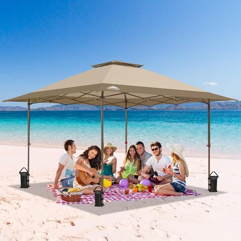 EAGLE PEAK 13x13 Pop Up Canopy Tent, Auto Extended Eaves, Gray | Easy Setup, Heavy Duty Outdoor Canopy Tent, Pop Up Gazebo for Backyard, Patio, Camping & Parties, Wheeled Carry Bag, UPF 50+ in Kuwait