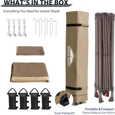 EAGLE PEAK 13x13 Pop Up Canopy Tent, Auto Extended Eaves, Gray | Easy Setup, Heavy Duty Outdoor Canopy Tent, Pop Up Gazebo for Backyard, Patio, Camping & Parties, Wheeled Carry Bag, UPF 50+ in Kuwait