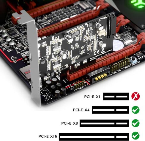 M.2 NVMe SSD to PCIe X16/X8/X4 Adapter Card with Aluminum Heatsink, Expansion for M.2 PCIe NVMe/AHCI M-Key 2280/2260/2242/2230 SSD, Tool Free in Saudi Arabia