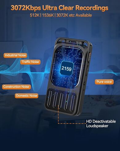 128GB Digital Voice Recorder with Bluetooth & 2" Touchscreen, 3072Kbps HD XIXITPY Voice Activated Recording with Password, Playback, A-B Repeat, MP3 for Lectures, Meetings, Interviews in Saudi Arabia