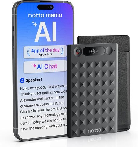 AI Voice Recorder, Notta Memo Digital Voice Recorder w/Case, AI Transcription & Summary of Global Main Languages, 2000h Recording Memory, One-Press Recording for Calls, Meetings, Interviews, Lectures in Saudi Arabia