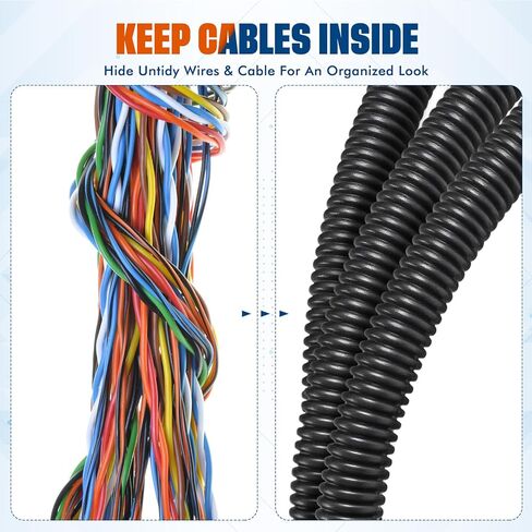Sasylvia 1" x 60ft Split Wire Loom Tubing with Installation Tool Wire Loom Assortment Split Cable Sleeves Bulk Flexible Electrical Conduit Protective Kit in Saudi Arabia