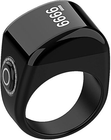 Zikr Ring- Clock Digital Digital Azan Clock ، عداد إصبع Tasbih الرقمي مع شاشة OLED ، مقاوم للماء ، عداد دعم التطبيق الذكي (أسود ، 8 بوصات) in Saudi Arabia