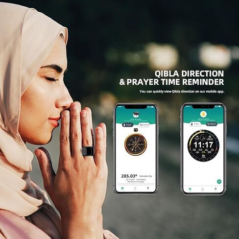 Zikr Ring- Clock Digital Digital Azan Clock ، عداد إصبع Tasbih الرقمي مع شاشة OLED ، مقاوم للماء ، عداد دعم التطبيق الذكي (أسود ، 8 بوصات) in Saudi Arabia
